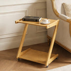 Bamboo Rolling Side Table with Wheels, Z Shaped Wooden Tv Tray Table for Living Room and Sofa Couch, Movable Dinner Laptop Coffee Snack Tray