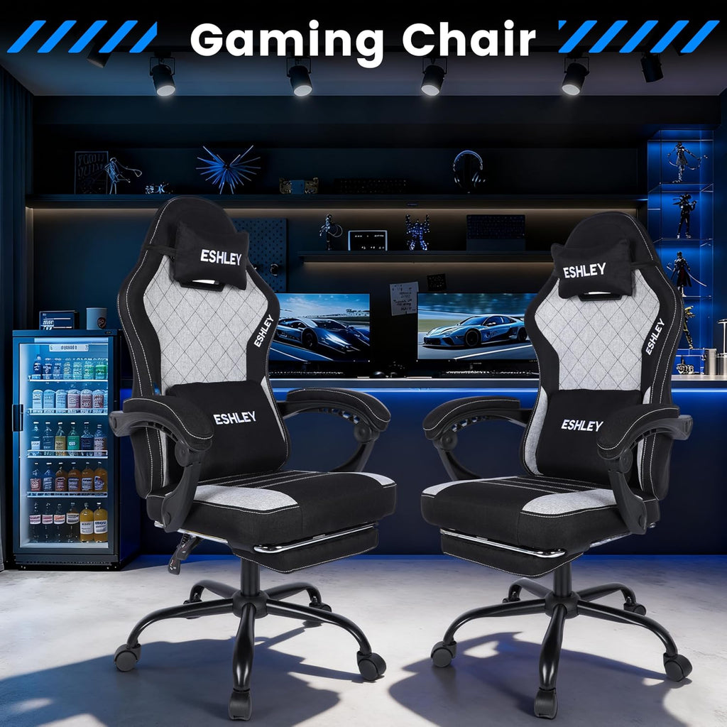 Gaming Chair, Ergonomic Computer Chair with Footrest and Lumbar Support, Height Adjustable Office Chair with 360° Swivel Seat and Headrest