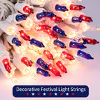4th of July Decoration Patriotic Mini Lights - 100 Count 20 Feet Red White Blue Incandescent Bulb Waterproof String Lights Plug in for Indoor Outdoor Christmas Party Patio Independence Day Decoration