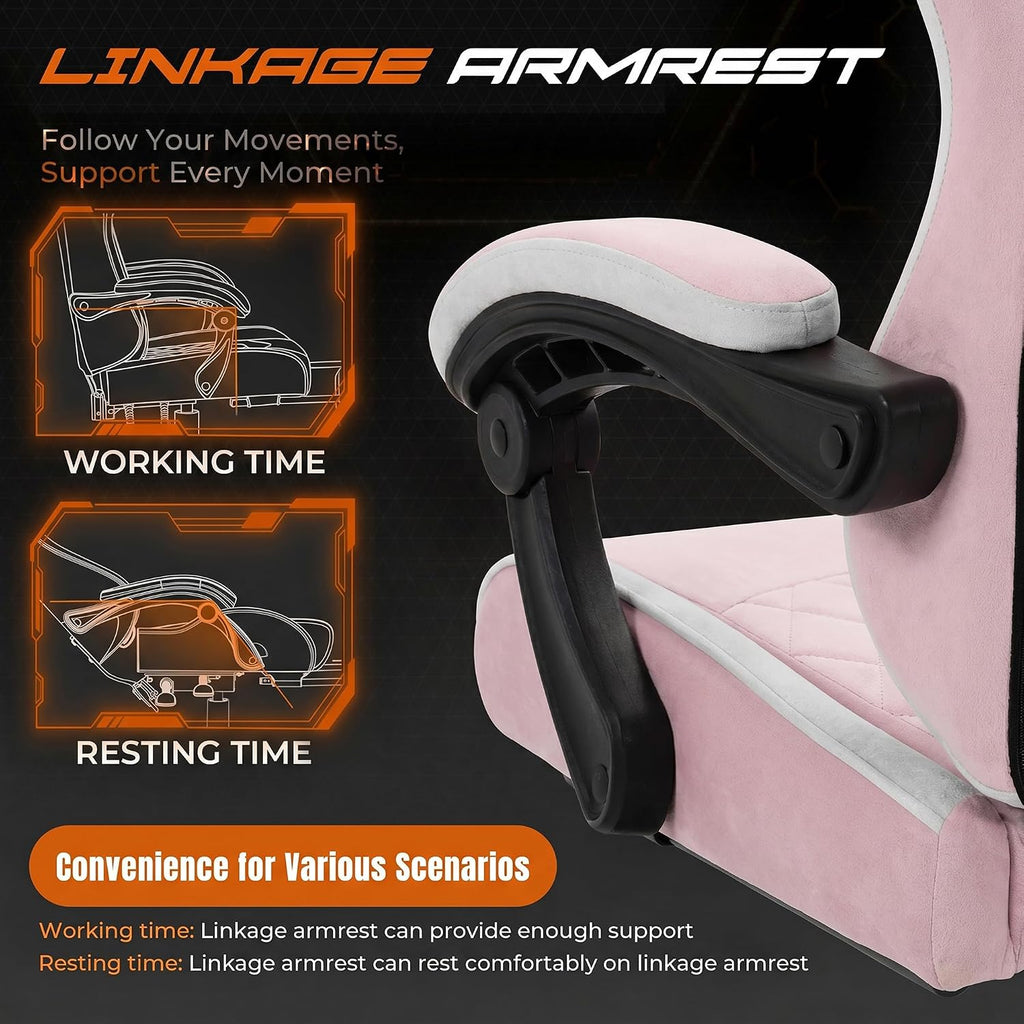 Shintenchi Gaming Chair, Ergonomic Office Chair with Footrest, Lumbar Support and Linkage Armrests, Swive Home Video Game Chairs for Adults, Pink