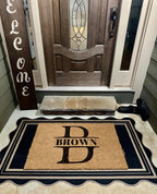 Scalloped Easy Jute 3x5 Outdoor Rug, Washable Rugs for Entryway Black Front Door Mat, Farmhouse Neutral Non Slip Indoor Carpet for Patio Living Room Backyard