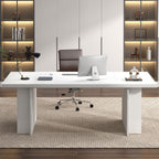FOLUBAN 70" White Computer Desk, Large Executive Desk for Home Office, Modern Wood Conference Table Workstation with Side Storage Shelves, Long Study Writing Gaming Table for 2 Person
