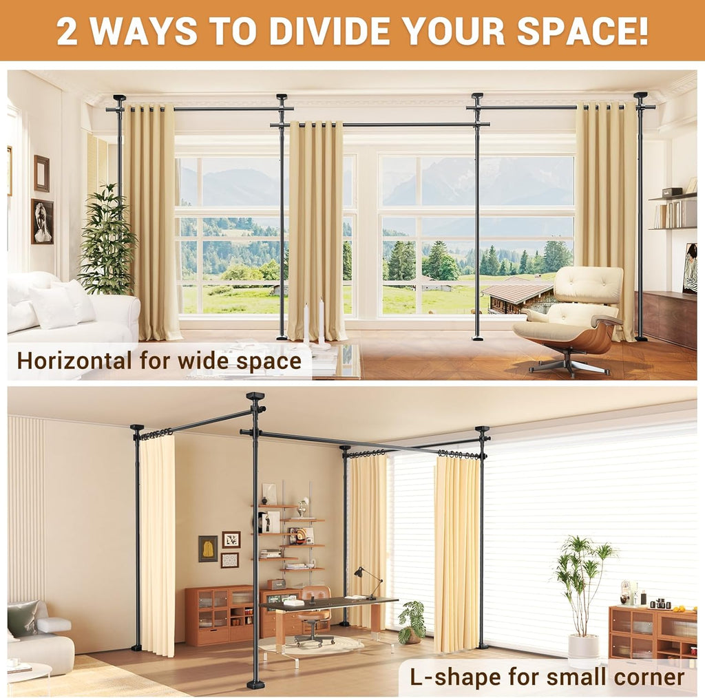 Room Divider for Room Separation,Tension Curtain Rods No Drilling for Room Separation, 4-10ft(H) 28-171inch(W) Heavy Duty Floor to Ceiling Tension Rod Divider for Temporary Privacy Wall Divider,Black
