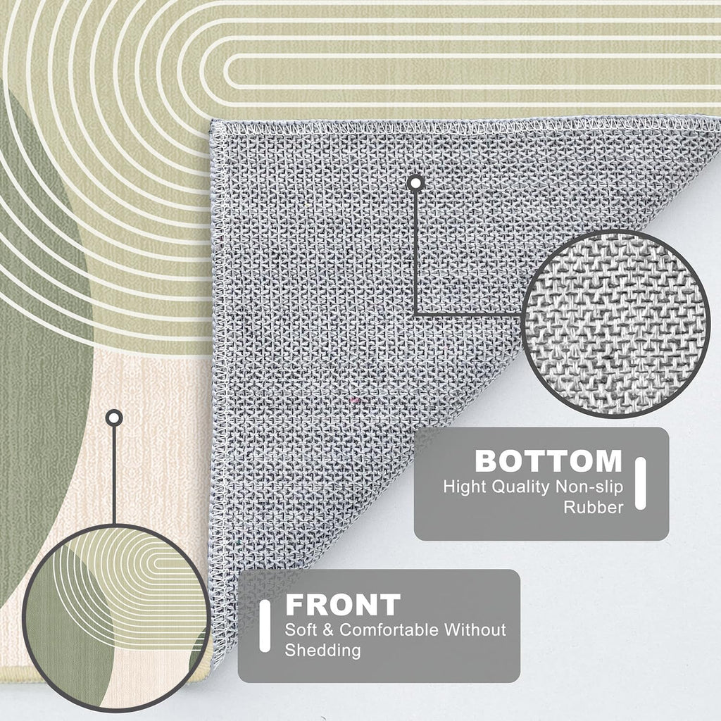 Large Area Rug 5x7 Boho Rug Living Room Bohemian Rugs Machine Washable Modern Geometric Rug Non Slip Printed Low Pile Indoor Floor Carpet for Dining Room Bedroom Office,Green