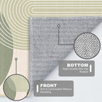 Large Area Rug 5x7 Boho Rug Living Room Bohemian Rugs Machine Washable Modern Geometric Rug Non Slip Printed Low Pile Indoor Floor Carpet for Dining Room Bedroom Office,Green