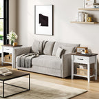 Side Table, Wood Coffee Table with Drawer Square Nightstand with Open Storage Shelf Narrow End Table 23.4'' Tall Sofa Table for Living Room, Bedroom, Office, White