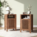 Farmhouse Nightstand Set of 2, Modern Bedside Table with Door and Open Shelf, Compact End Table Side Table with Storage for Small Spaces, Bedroom(Brown)