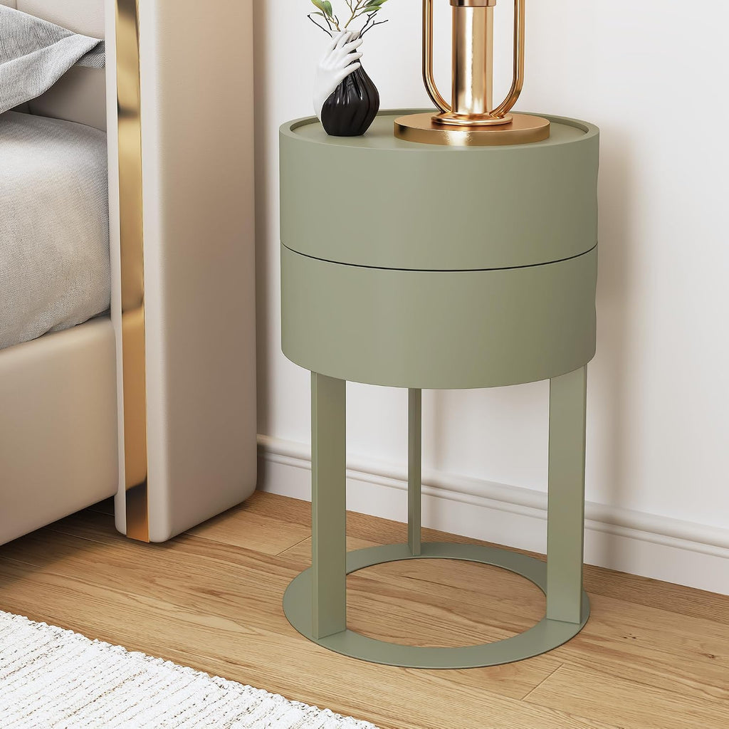 Round End Table with Storage, Rotating Nightstand, Green | Easy Legs-Only Assembly, Hidden Double-Layer Storage, Minimalist Accent Table for Bedroom and Living Room