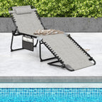 GYMAX Lounge Chair for Outside, 440lbs 27” Oversize Folding Beach Tanning Sunbath Chair with Adjustable Backrest & Removable Pillow, Lightweight Portable Patio Lounger for Lawn Poolside (2, Ashy)