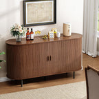 Buffet Cabinet with Storage, 55" Fluted Sideboard Buffet with Sliding Door, Coffee Bar Cabinet with Adjustable Shelf, Console Table, Accent Table for Entryway, Kitchen, Dining Room, Walnut