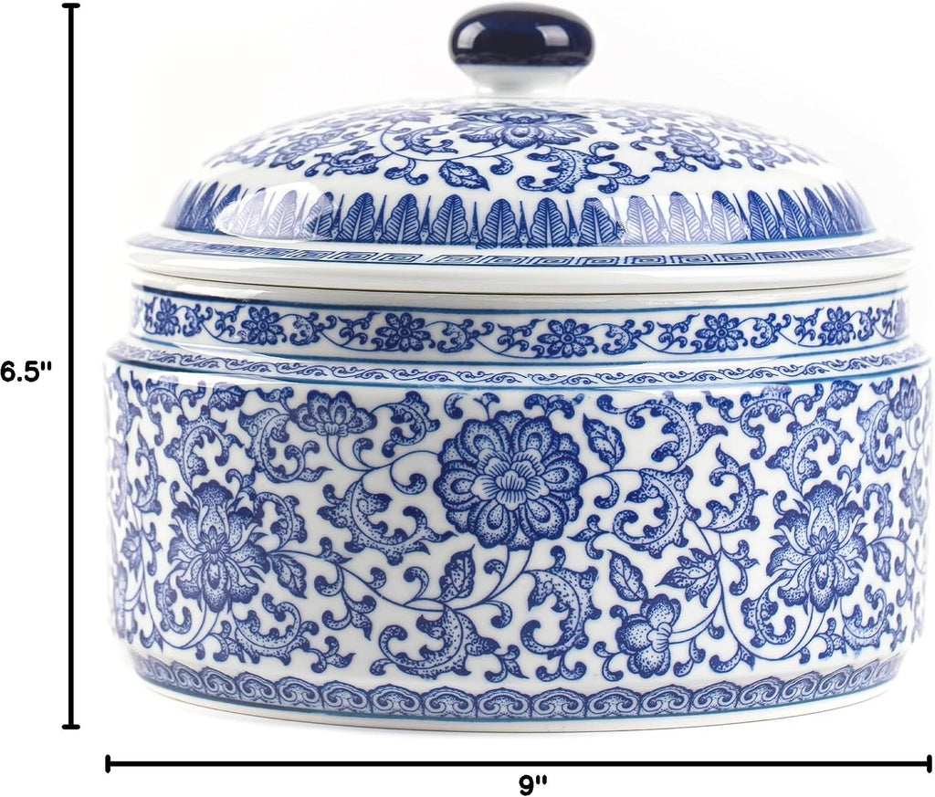 Blue and White Ginger Jar, Ceramic Chinoiserie Decorative Jars for Home, Office, Ginger Jar Vase Pocelain for Table, Living Room, Bookshelf, Mantle Fireplace, Centerpieces 6.5"