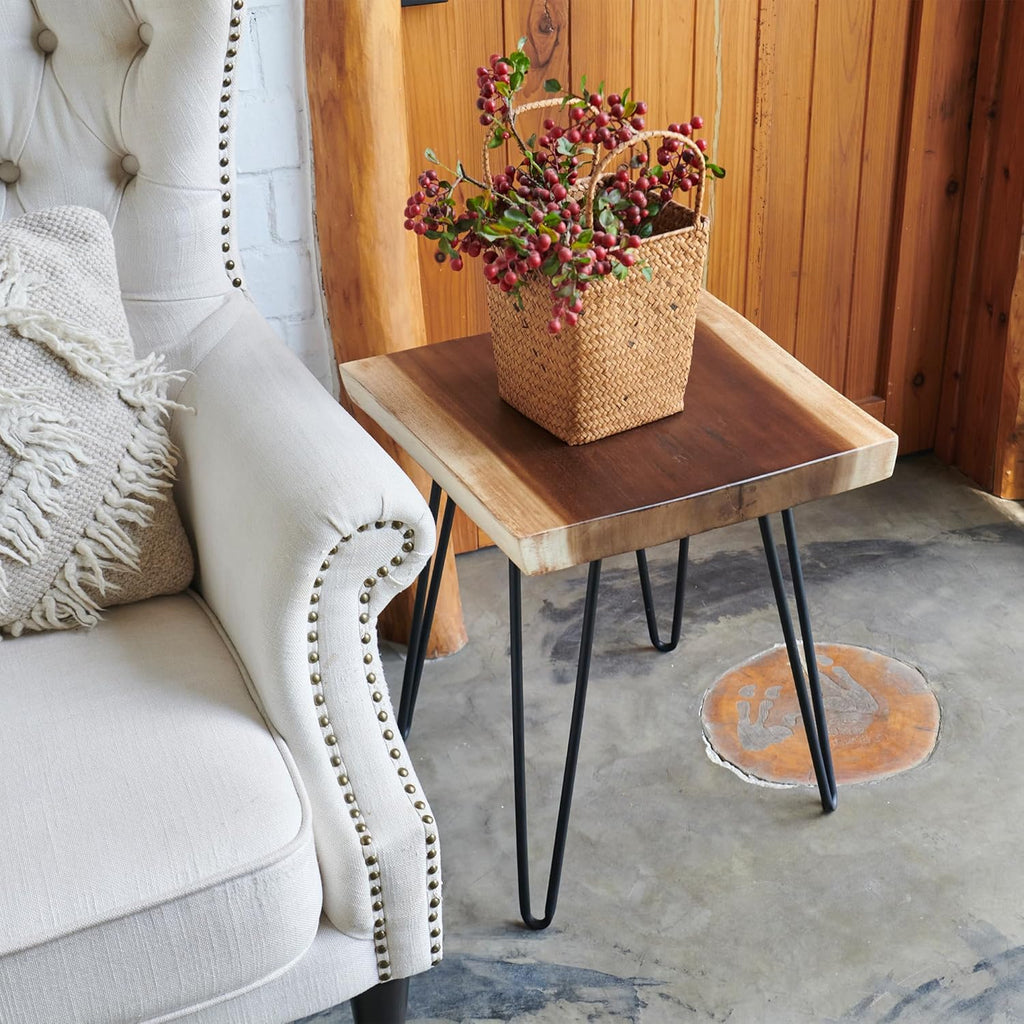 Square Teak Wood Slice Slab Side Table Top 17.7"x17.7"x1.96" Live Edge Raw Hand Crafted Root Plate Handmade Natural Wooden Board for Resin End Table Slab Untreated Wall Home Décor