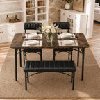 4 EVER WINNER Dining Table Set for 4, Kitchen Table with Upholstered Chairs and Bench, 4-Piece Kitchen Table and Chairs for Small Spaces, Dining Room, Rustic Brown