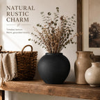 Rustic Ceramic Vase, 8.3" Black Farmhouse Tall Vase, Vintage Vases, Modern Terracotta Decor Vases for Home Decor, Living Room, Entryway, Table Centerpieces, Shelf, Kitchen, Housewarming Gifts