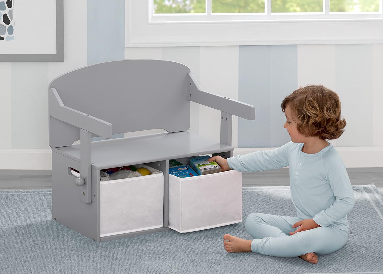 Delta Children MySize Kids Convertible Activity Bench - Greenguard Gold Certified, Grey