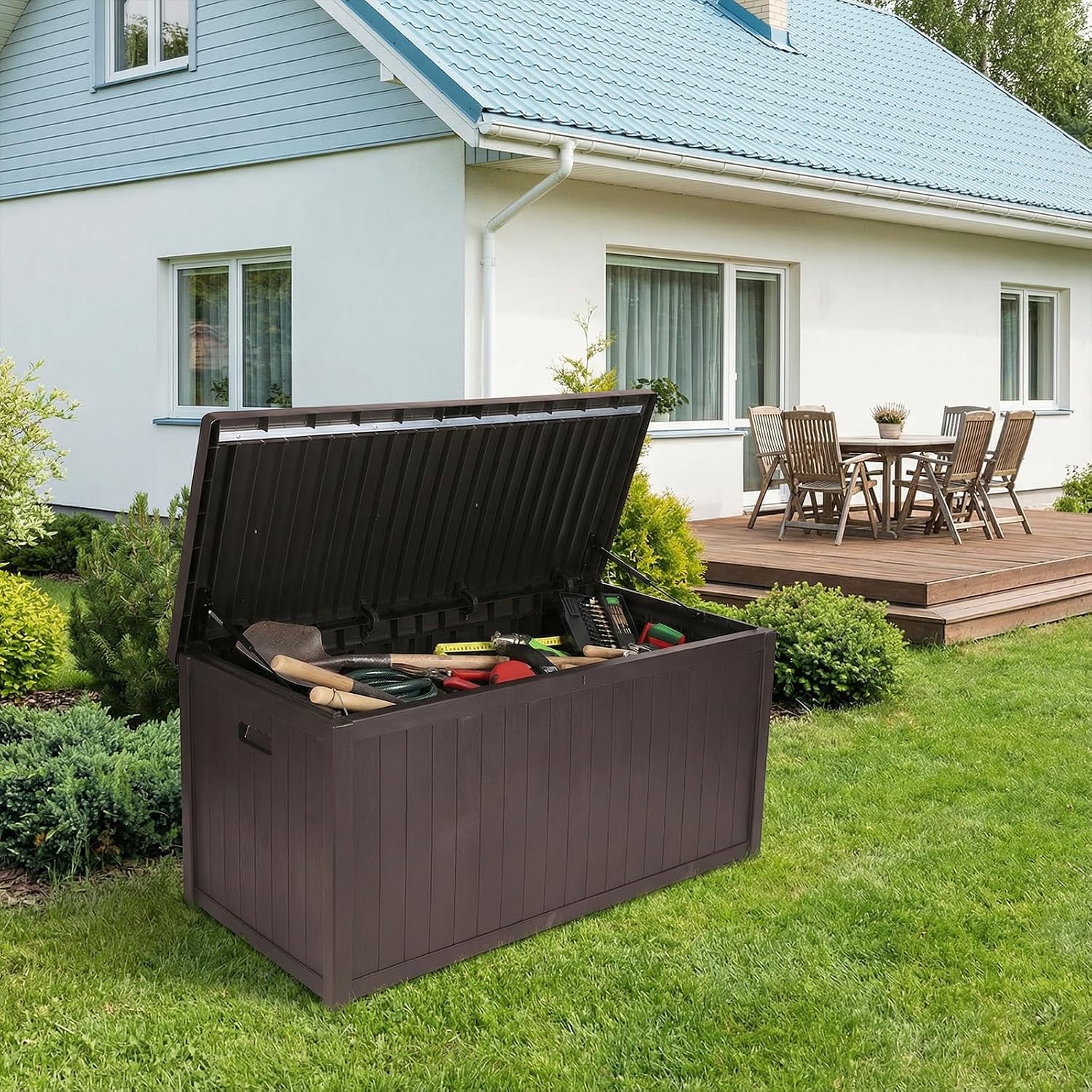 Large Storage Bench Lockable Outside Storage Box Container Waterproof for Furniture Outdoor Cushions Garden Pool Tools