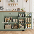 HOSTACK Kitchen Island Cart with Storage, 47'' Kitchen Storage Island on Wheels with 2 Drawers, Rolling Island Table with Adjustable Shelves, Mobile Buffet Sideboard Cabinet for Dining Room, Green