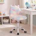 Cute Fuzzy Kids Chair Funny Rolling Study Desk Chair Colorful Girls Vanity Swivel Chair with White Foot