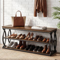 Tribesigns Entryway Shoe Storage Bench, 3-Tier Industrial Wooden Shoe Rack with Storage, Rustic Shoe Organizer with Sturdy Metal Frame for Hallway, Living Room, Closet