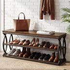 Tribesigns Entryway Shoe Storage Bench, 3-Tier Industrial Wooden Shoe Rack with Storage, Rustic Shoe Organizer with Sturdy Metal Frame for Hallway, Living Room, Closet