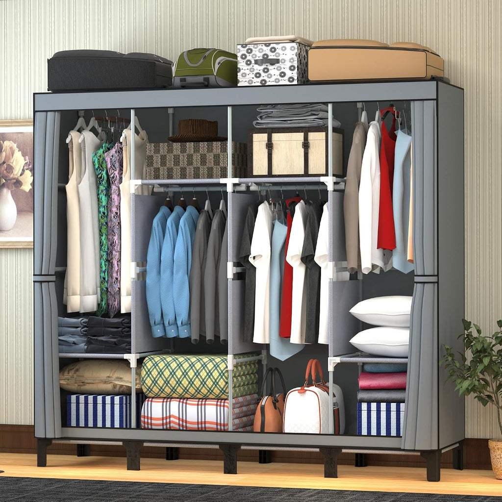 Non-Woven Wardrobe, No Tools Required, Large Capacity, Easy Assembly, Movable, Storage Rack, Waterproof, Dustproof, Stain Resistant, Black, 67.7 x 172 cm (Grey, X-Large)