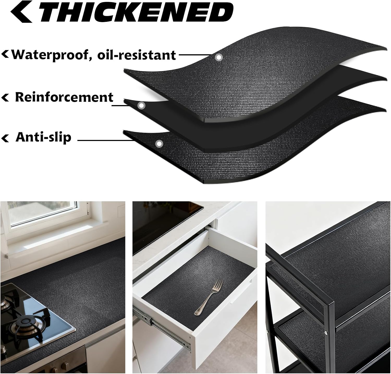 Professional Grade Tool Box Liner, Tool Box Drawer Liner 16 Ft X 16" Black Toolbox Liner,PVC Toolbox Drawer Liners, Shelf Liner Non Slip Mat, Thick Foam Cabinet Liner with Knife and Tape Measure