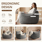 Bean-Bag Chair for Adults Teens - Large Corduroy Bean Bag Chairs with Back Support and Armrests, Adult BeanBag Lazy Sofa with Filler for Living Room, Bedroom, Reading, Grey