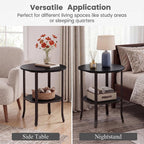 Tangkula 2-Tier Round Side End Table, Small Nightstand with Storage Shelf, Industrial Modern Bedside & Sofa Side Table for Small Space, Bedroom, Living Room, Home Office (2, Black)