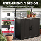 Feasto Outdoor Potting Bench Table with Storage Cabinet, Black | Stainless Steel Garden Workstation, Raised-Edge Top, Adjustable Shelf & Removable Hutch, Patio, Balcony & Outdoor Workspace