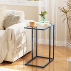 Easy Paws C Table End Table Set of 2, Glass Couch Side Table, Tempered Glass Snack Table with Metal Frame, TV Tray Table for Small Space, Sofa Couch Side Tableand Bed Side Table(Blue)
