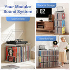 Bikoney Stackable Cube Acrylic Vinyl Record Storage, Tabletop Record Player Stand with Divided Vinyl Shelf, Vinyl Holder & Album Storage Box Crate Bin, Clear