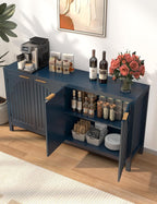 58" Modern Fluted Sideboard Buffet Cabinet with Storage, Modern Credenza with Arched Doors, Coffee Bar Table, Wood Media TV Console Table Credenza for Living Room Hallway Entryway (Blue)
