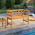Tangkula Acacia Wood Outdoor Bench with Backrest, 2-Person Patio Wood Bench with Curved Armrests, Slatted Seat, Garden Bench Loveseat for Park, Yard, Lawn, Patio, 800 LBS Max Load
