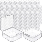 SATINIOR 500 Pcs Clear Plastic Beads Storage Containers Box Small Clear Boxes with Hinged Lid Plastic Arts Case Mini Square Crafts Storage Organizers for Small Items (1.7 × 1.7 × 0.8 Inch)
