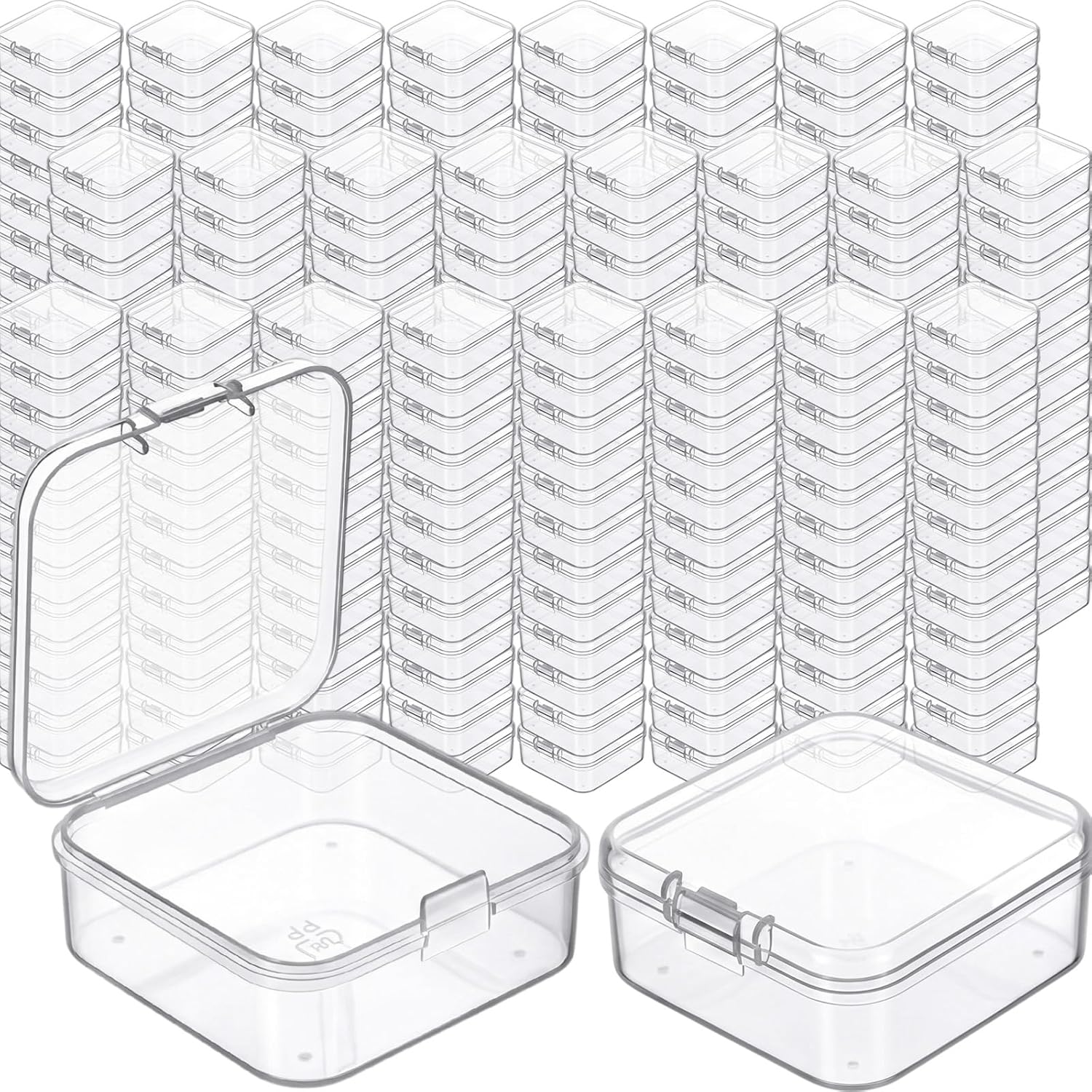 SATINIOR 500 Pcs Clear Plastic Beads Storage Containers Box Small Clear Boxes with Hinged Lid Plastic Arts Case Mini Square Crafts Storage Organizers for Small Items (1.7 × 1.7 × 0.8 Inch)