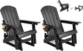Outdoor Glider Adirondack Chairs with Cup Holder Set of 2, HDPE Patio Glider Rocker with 3-Position Adjustable Backrest, All-Weather Porch Glider Rocking Chair for Yard (Black)