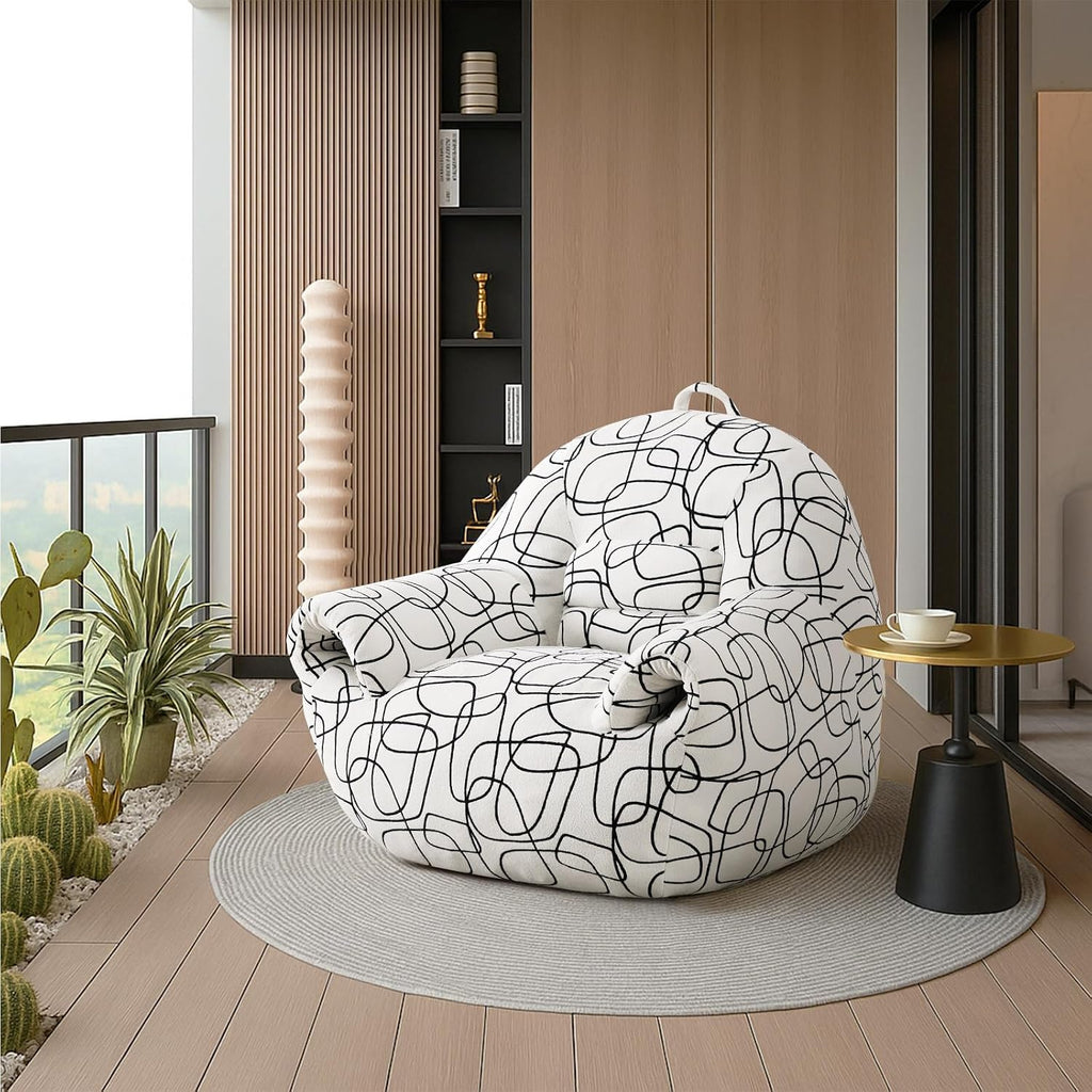 Peace nest Bean Bag Chair with Memory Foam Filled Ultra Soft Jacquard Pattern Cover for Adults Comfy Fur Bean Bag Chairs with Armrests for Bedroom Living Room Office Dorm Reading Lines