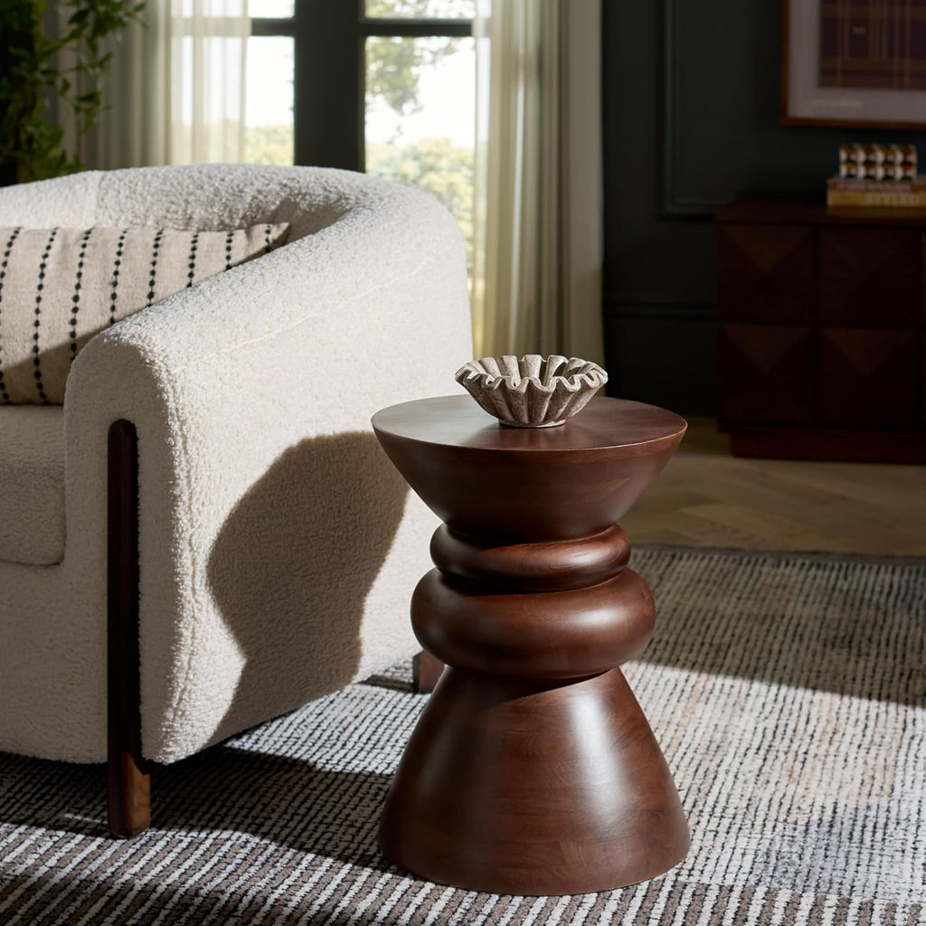 SAFAVIEH Home Collection - Ignacio Walnut Solid Wood Accent Table, Sculptural Modern Side Table, Fully Assembled (ACC3263A)