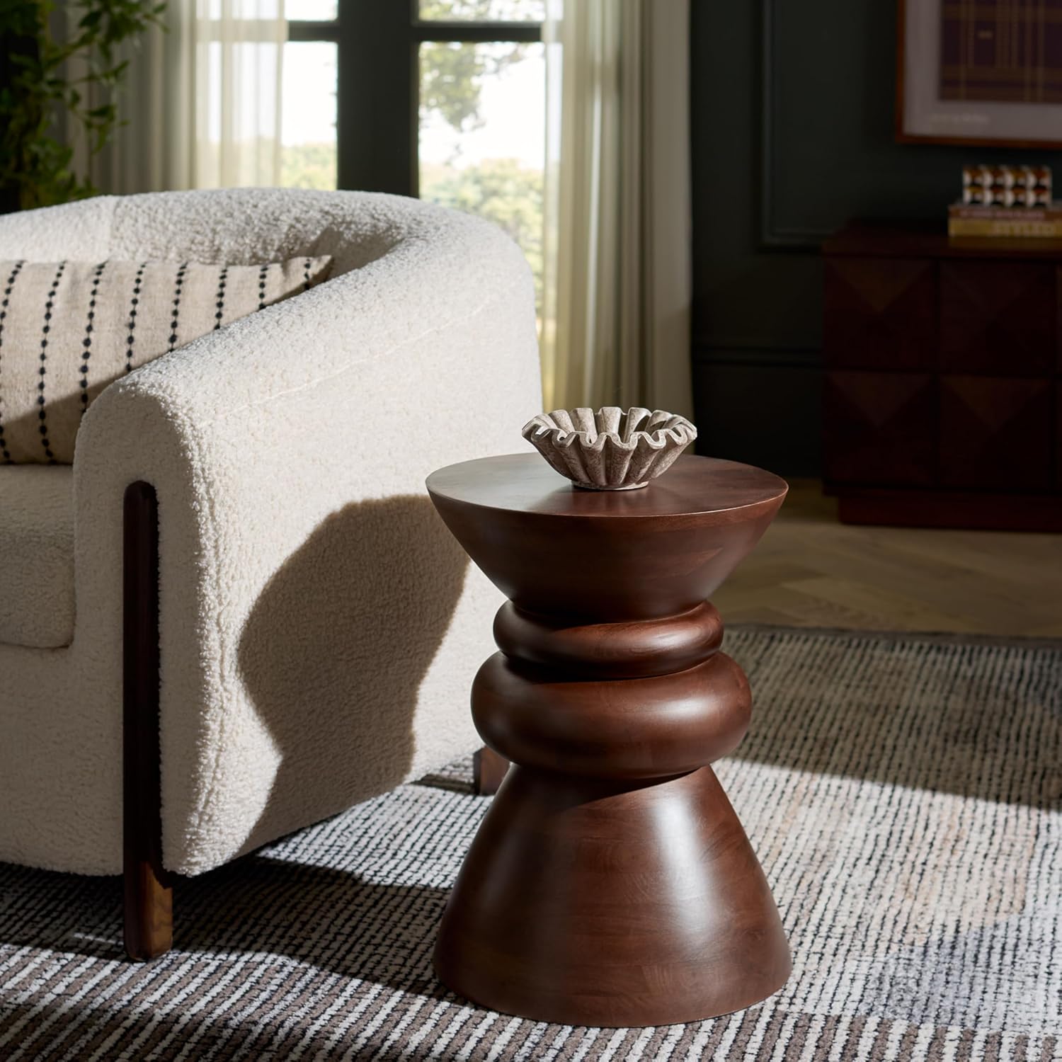 SAFAVIEH Home Collection - Ignacio Walnut Solid Wood Accent Table, Sculptural Modern Side Table, Fully Assembled (ACC3263A)