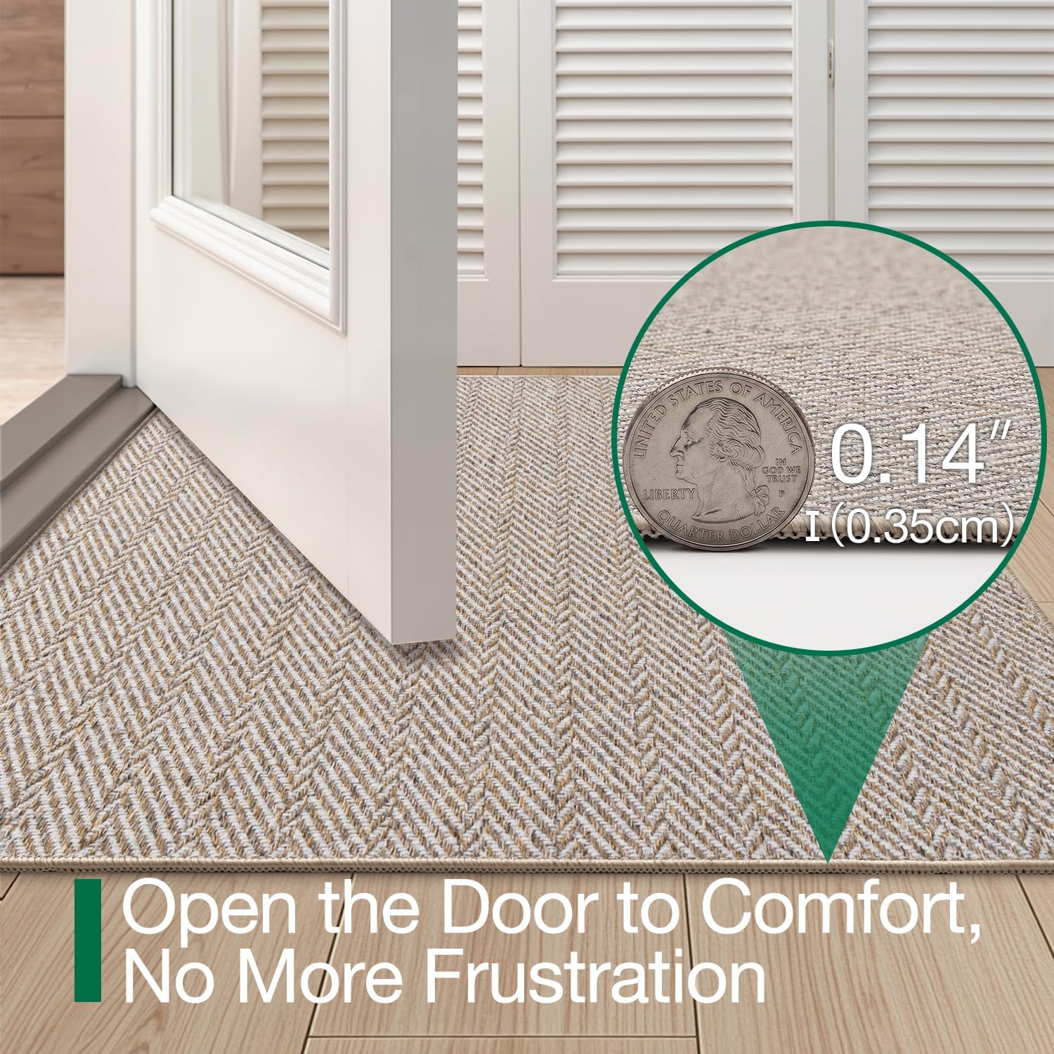 LUMI Ultra Thin Indoor Door Mat for Entrance 24"x36", Non Slip Entryway Mat, Low Profile Doormat, Unique Herringbone Design Carpet for Inside, Patio, Porch, Beige