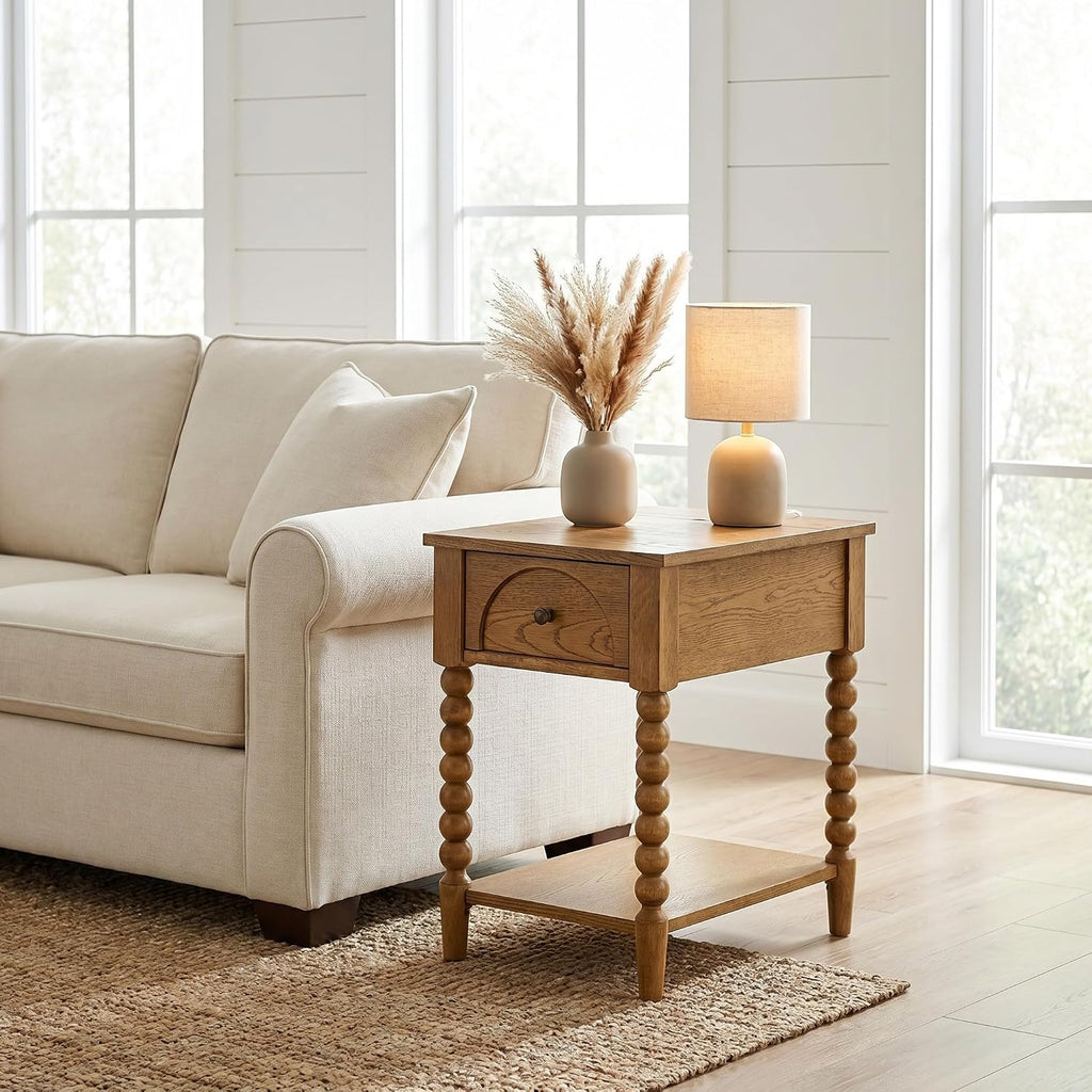 Pembroke 24” Deep Rectangular Chairside End Table with Drawer, Shelf & USB Charging Station, Narrow Accent Table or Nightstand with Levelers – Oil Rubbed Bronze Hardware | Prairie Oak