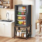 HOOBRO Mini Fridge Stand with 2-Tier Storage Shelf, 19.7” Square End Table, Mini Fridge Table with Wheels and Adjustable Feet, Sturdy Metal Frame for Living Room, Bedroom, Rustic Brown BF01BX01
