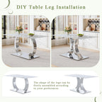 Modern Dining Table Set for 6,63'' Dining Room Table Set for 6 with Chairs,Rectangular Kitchen Table with Faux Marble Tabletop and DIY Chrome Legs,Glass Dining Table Set Ideal for Dining Room
