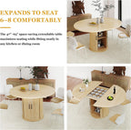 47.2"–63" Extendable Dining Room Table for 4-8, Round-to-Oval Expandable Dining Table with Dust-Proof 2-Tier Shelf, Space-Saving Wood Kitchen Table for Living Room, Oak