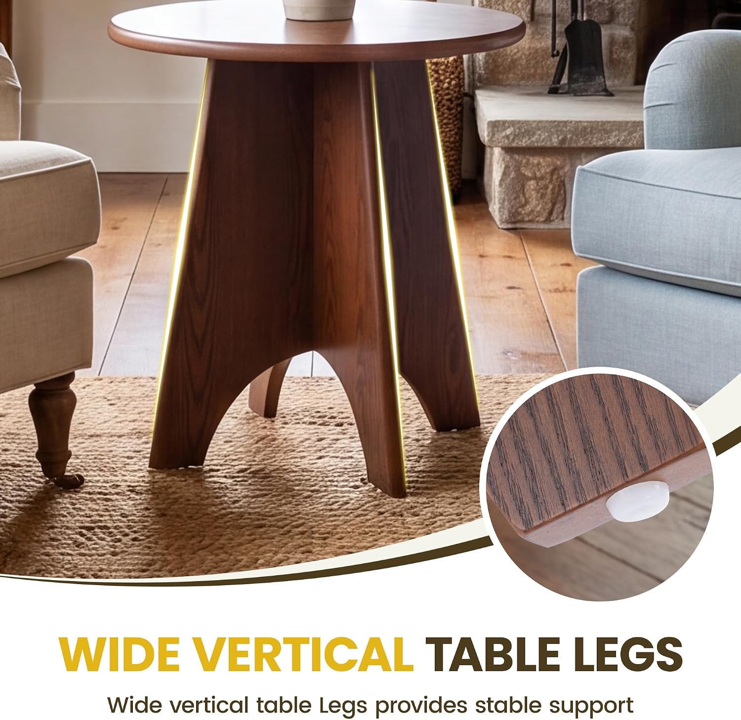 chairus Modern Sculptural Side Tables Set of 2, 17.5" Round End Table with Panel Legs, MDF Wood Veneer Accent Table, Small Sofa Side Table for Living Room Bedroom, Nightstand, Walnut