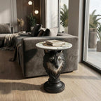 Modern Wolf Head Side Table, Artistic Animal Sculpture End Table with Faux Marble Top, Unique Fiberglass Accent Table for Living Room & Bedroom, Ideal Gift for Wolf Lovers (Realistic)
