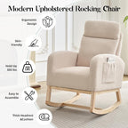 Modern Nursery Rocking Chair, Upholstered Glider Rocking Chair for Living Room, Comfortable Rocker Recliner with Side Pocket, Rocker Glider for Bedroom, Nursing Room