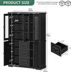 YITAHOME 71" H x 47" W Kitchen Pantry with 3 Drawers, Large Storage Cabinet with 3 Glass Doors & Adjustable Shelves, Freestanding Tall Display China Cabinet for Living & Dining Room, Black