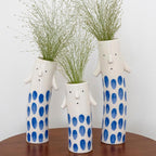 MOUGIGI Cute Family Face Vases Set of 3 - Unique Ceramic Bud Vases for Small Flower - Fun Modern Aesthetic Decor for Home - Pretty Decorative Flower Holder for Women and Kids for Spring