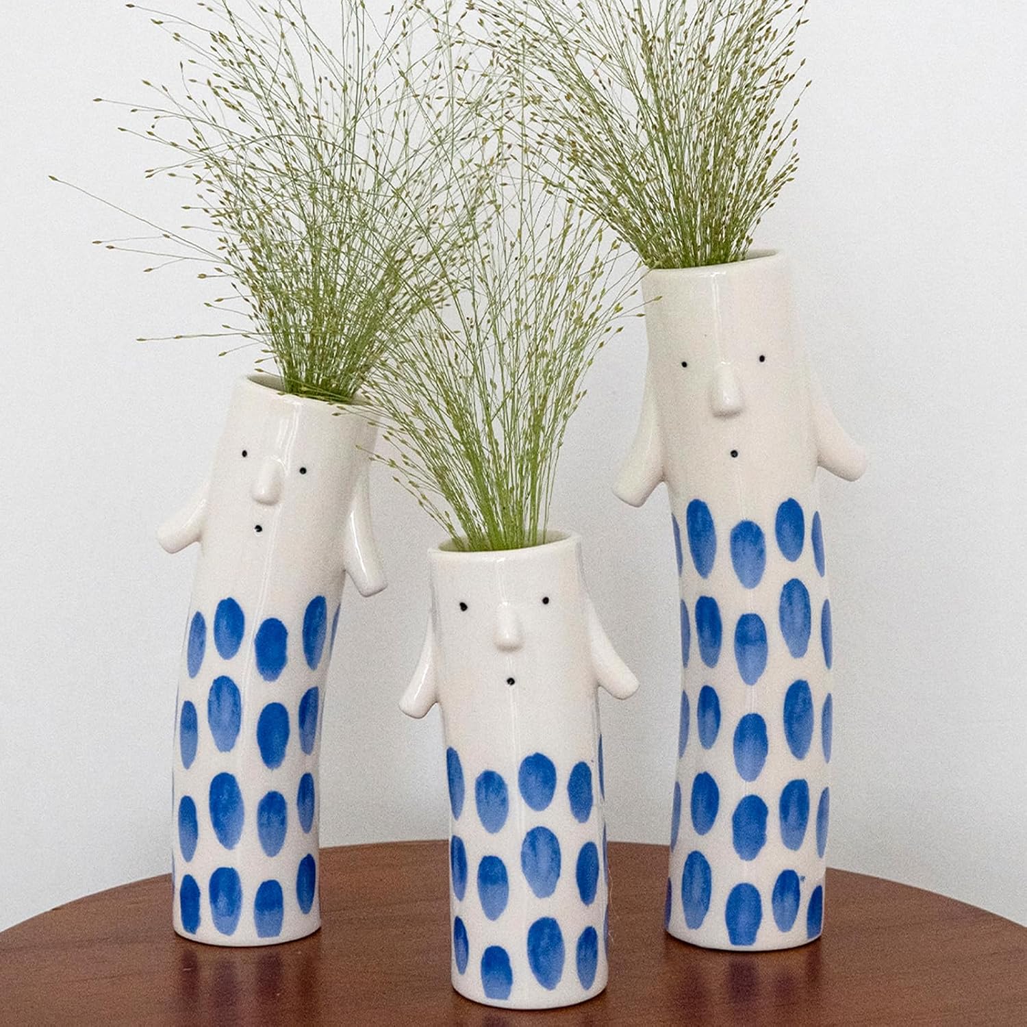 MOUGIGI Cute Family Face Vases Set of 3 - Unique Ceramic Bud Vases for Small Flower - Fun Modern Aesthetic Decor for Home - Pretty Decorative Flower Holder for Women and Kids for Spring